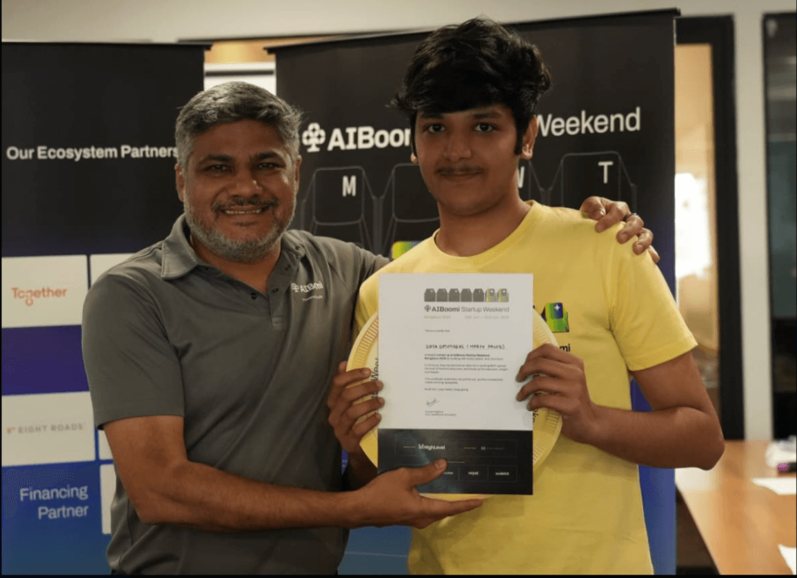 The Tejas AI team receiving the runner-up award at AI Boomi